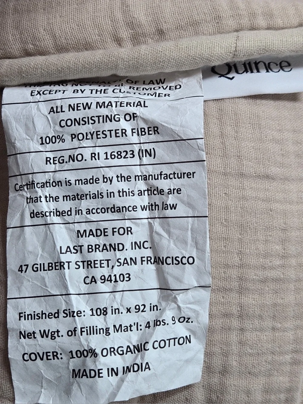 QUINCE Organic Cotton Gauze Dream Quilt King/Cal King Dune 0481